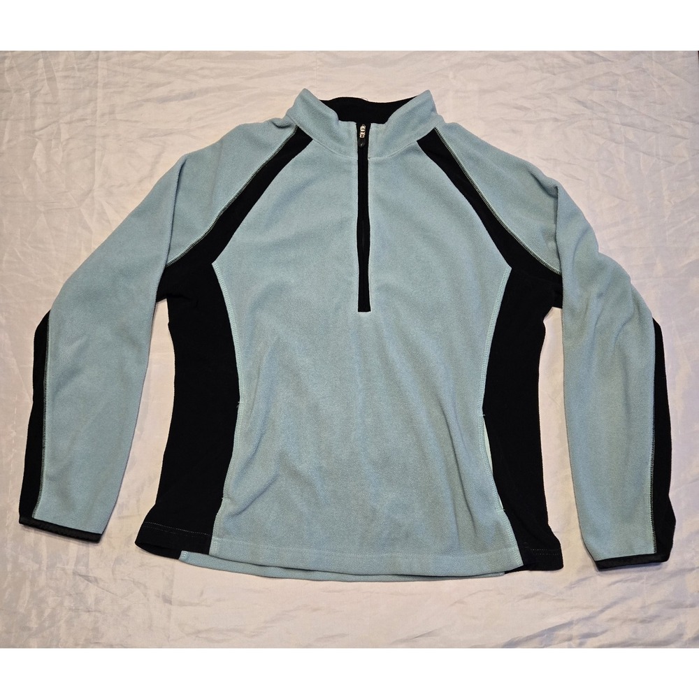 New York Laundry NYL Womens Large Fleece Pullover 1/4 Zip Teal Blue/Black Pocket